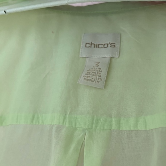 Chicos 3 100% Cotton Light Green Half Button Half Hidden Button Down Long Sleeve - Picture 5 of 11
